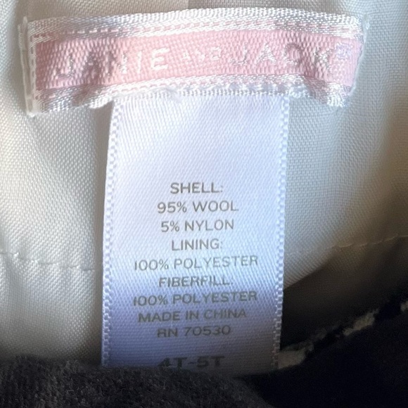 Janie and Jack Black and Cream Wool Plaid Girls Holiday Jacket Pea Coat Sz 4T-5T - Picture 8 of 9